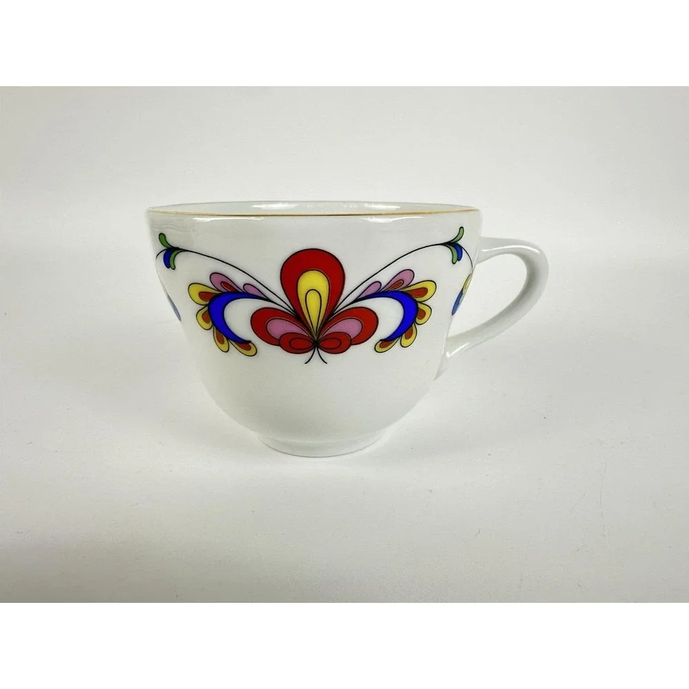 Porsgrund Farmer's Rose Demitasse Cup & Saucer Norway Porcelain Gold Trim
